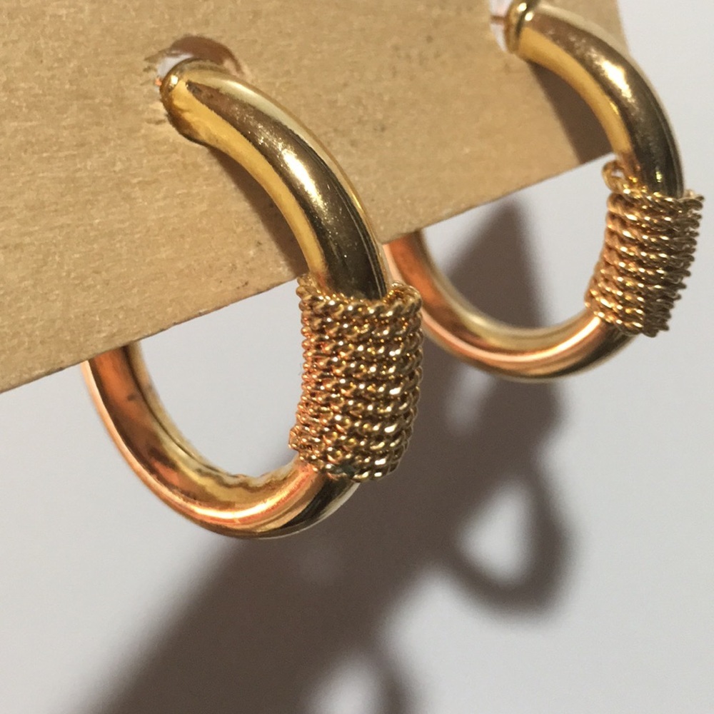 Bright Gold Hoop Pierced Earrings - 1/25" Height